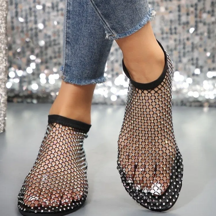 Amanda – Hollow Flat Sandals with Rhinestone Design