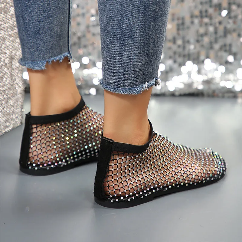 Amanda – Hollow Flat Sandals with Rhinestone Design