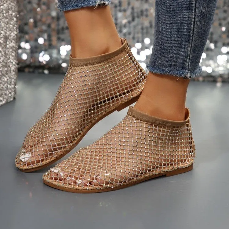 Amanda – Hollow Flat Sandals with Rhinestone Design