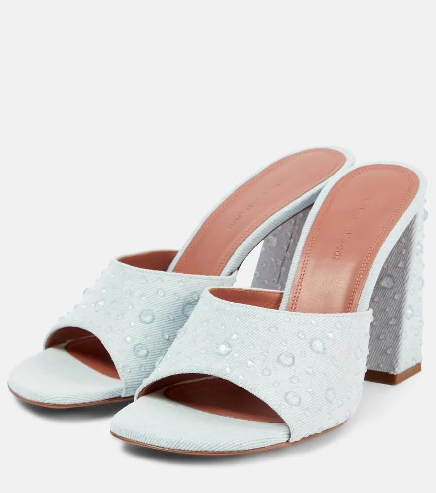Amina Muaddi Brigitte 95 denim and leather mules