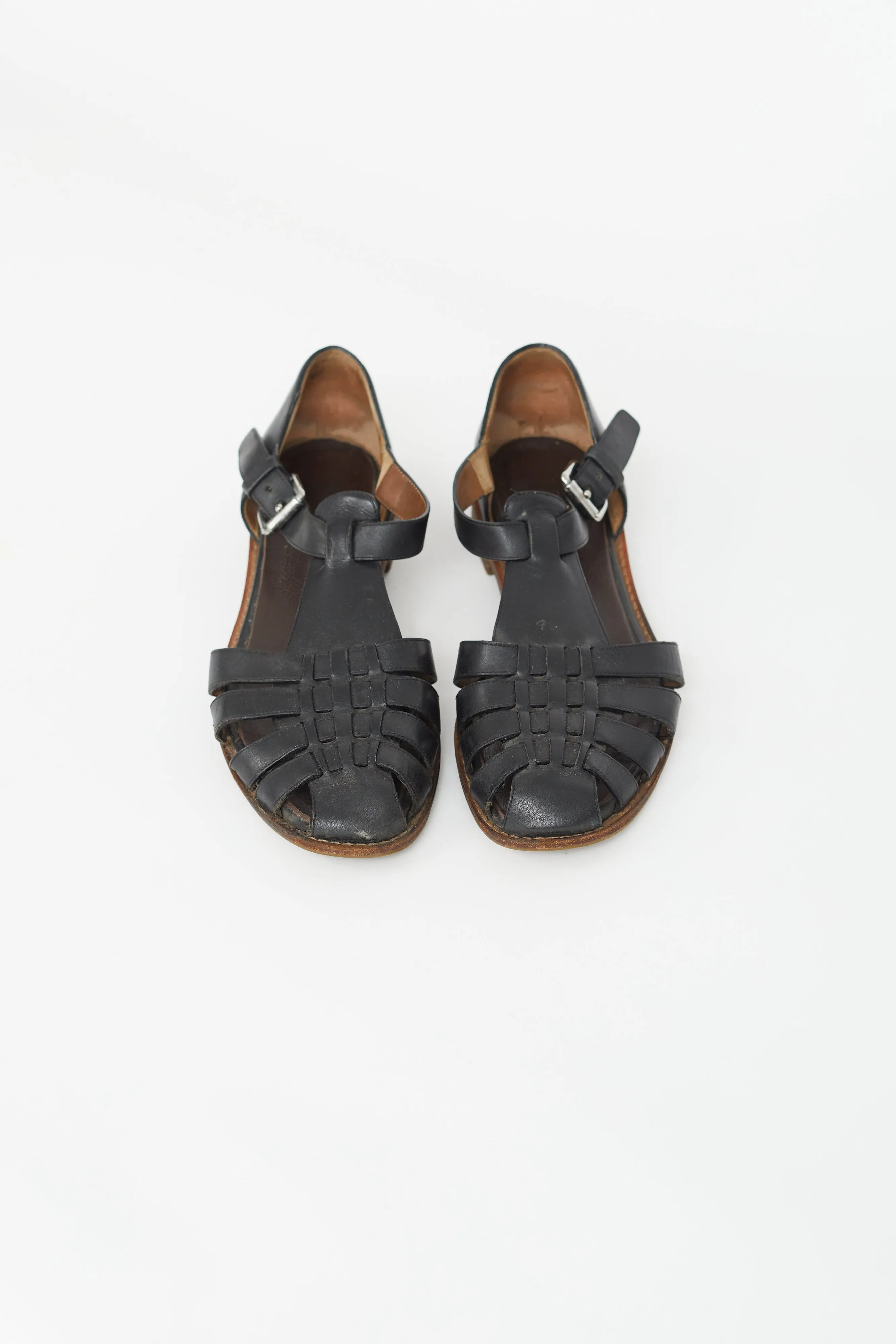 Black Leather Kelsey Woven Sandal