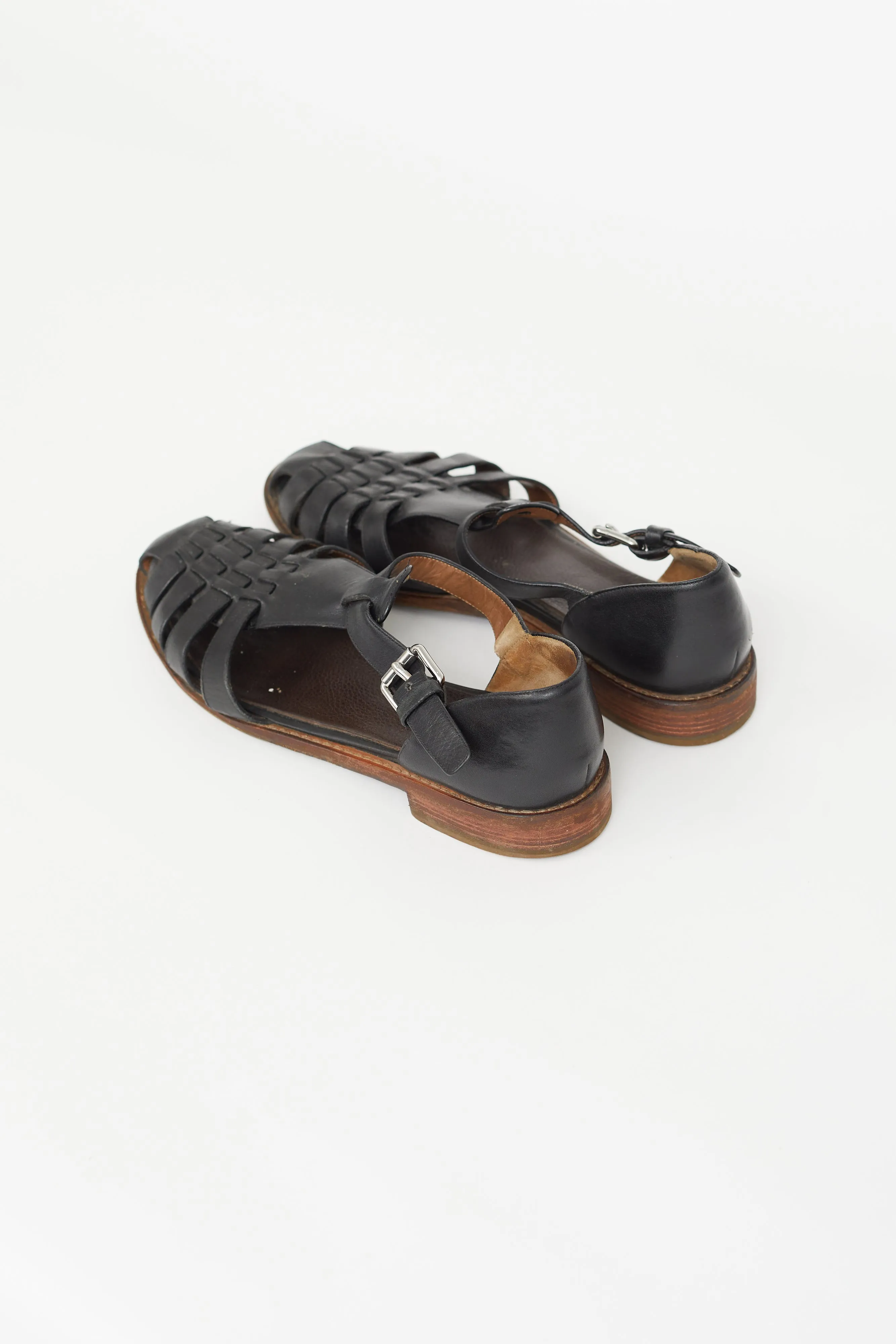 Black Leather Kelsey Woven Sandal