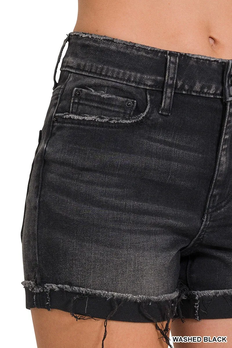 Black Raw Hem Denim Shorts