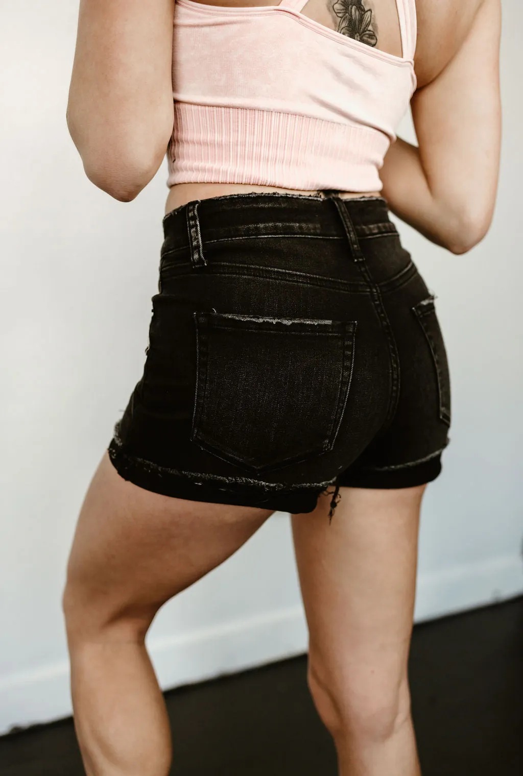 Black Raw Hem Denim Shorts