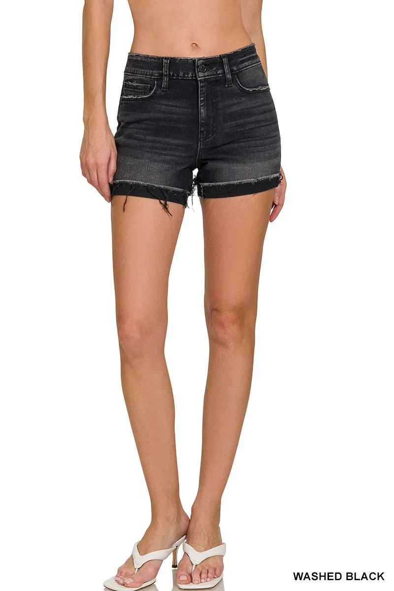Black Raw Hem Denim Shorts