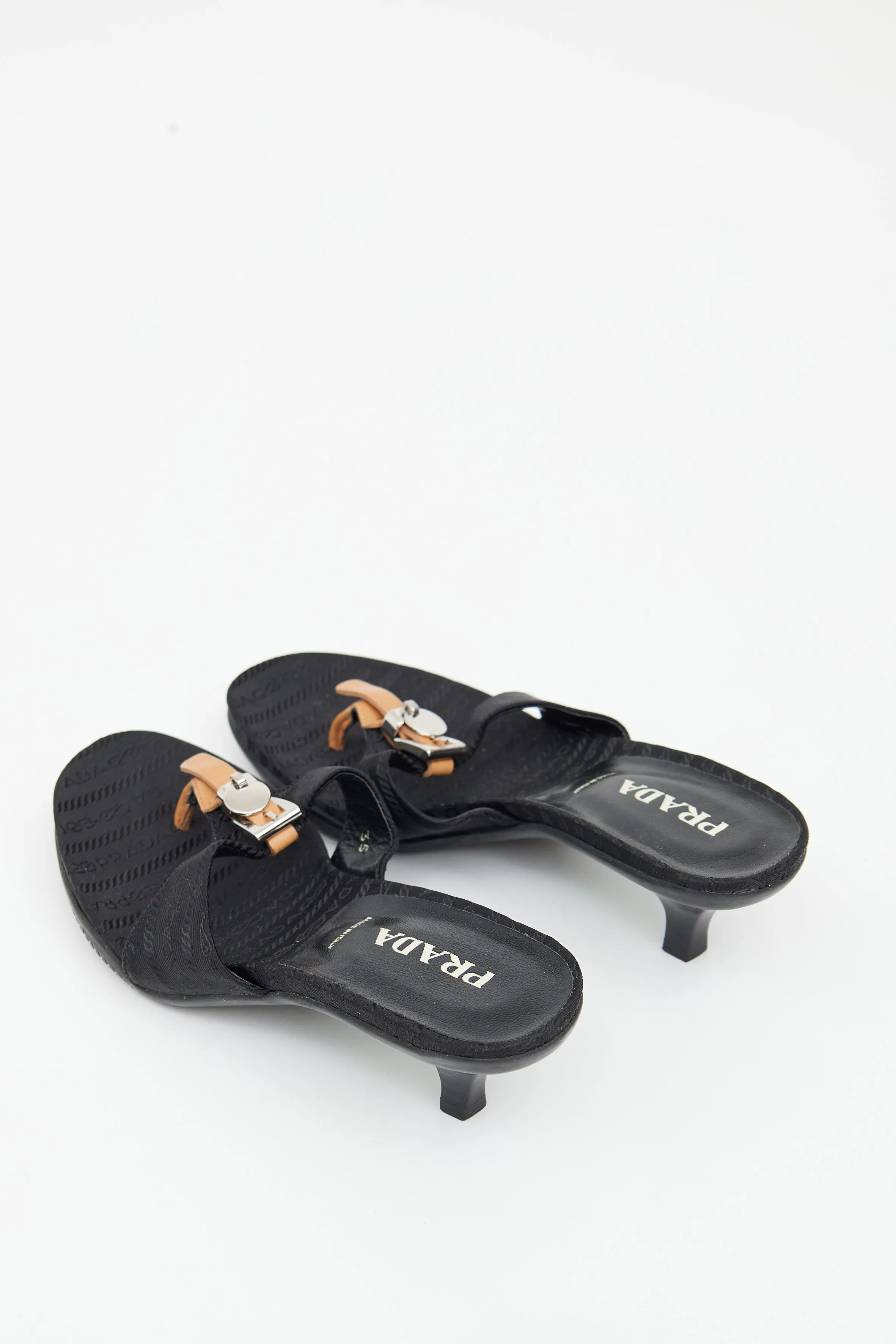 Black Woven Logo T-Strap Sandal
