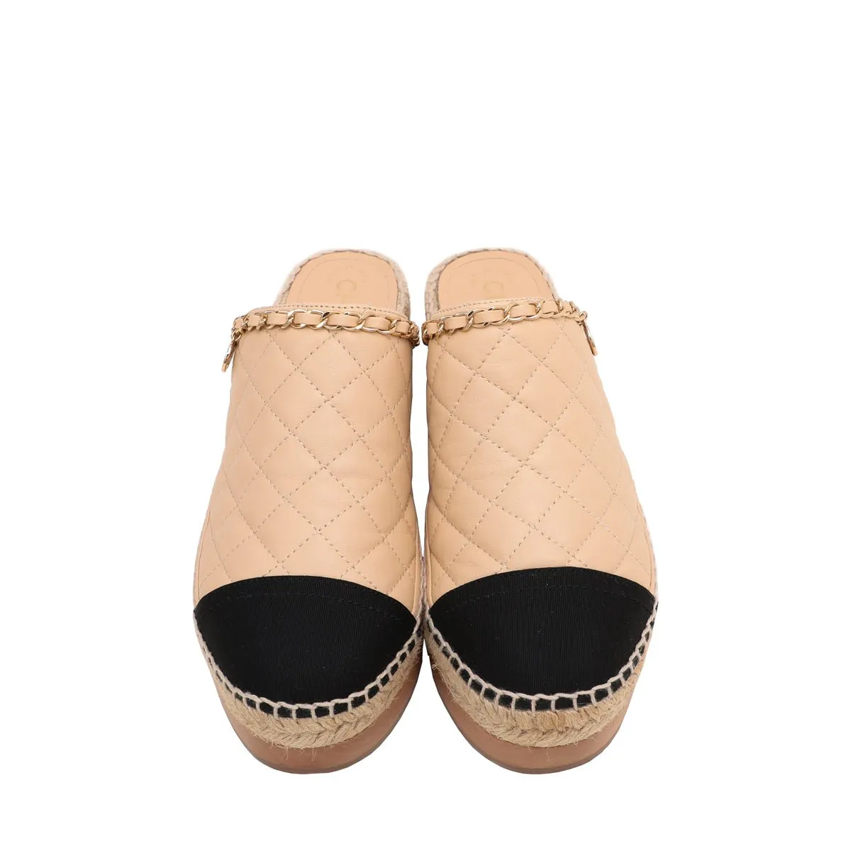 Chanel Bicolor CC Chain Espadrille Wooden Mules 38