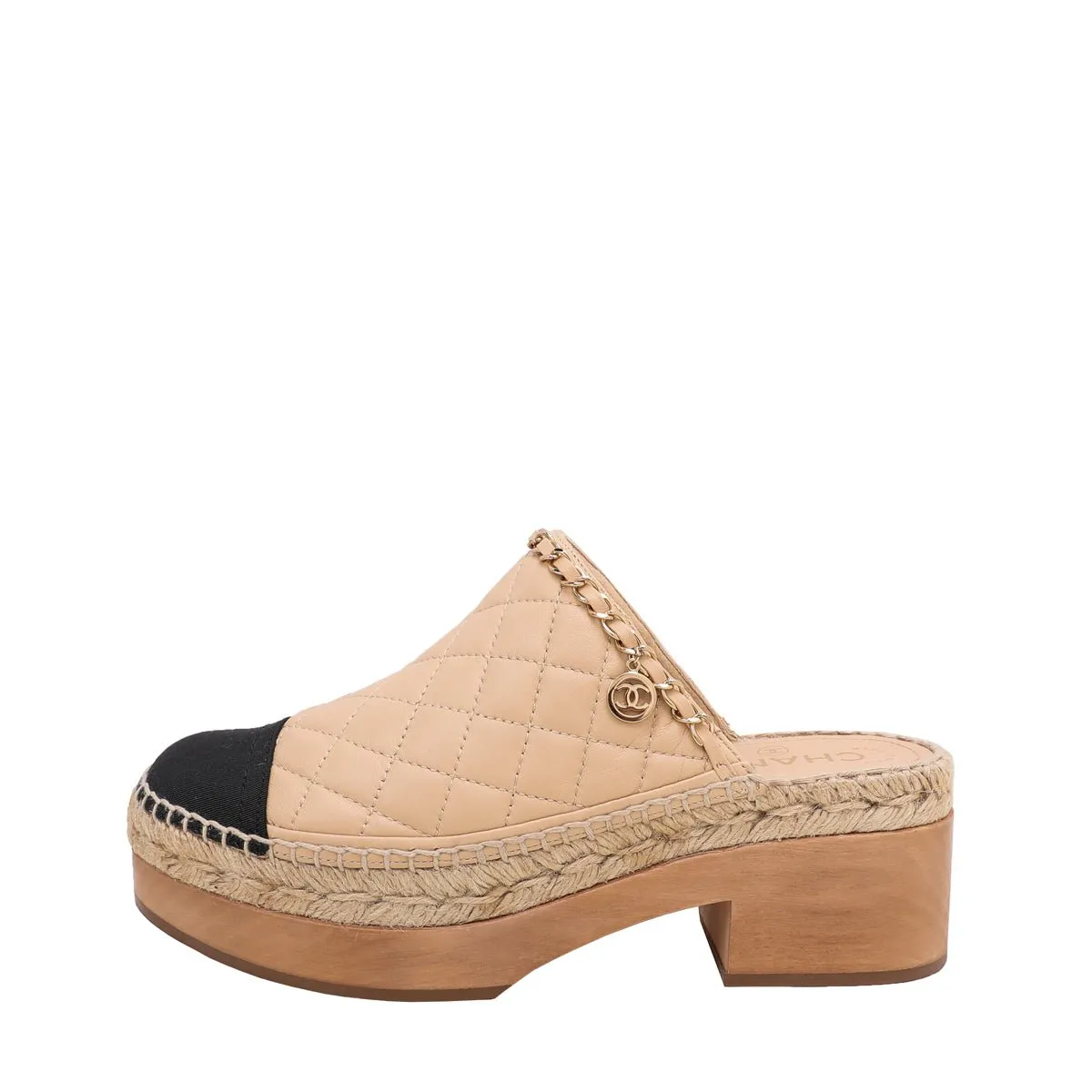 Chanel Bicolor CC Chain Espadrille Wooden Mules 38