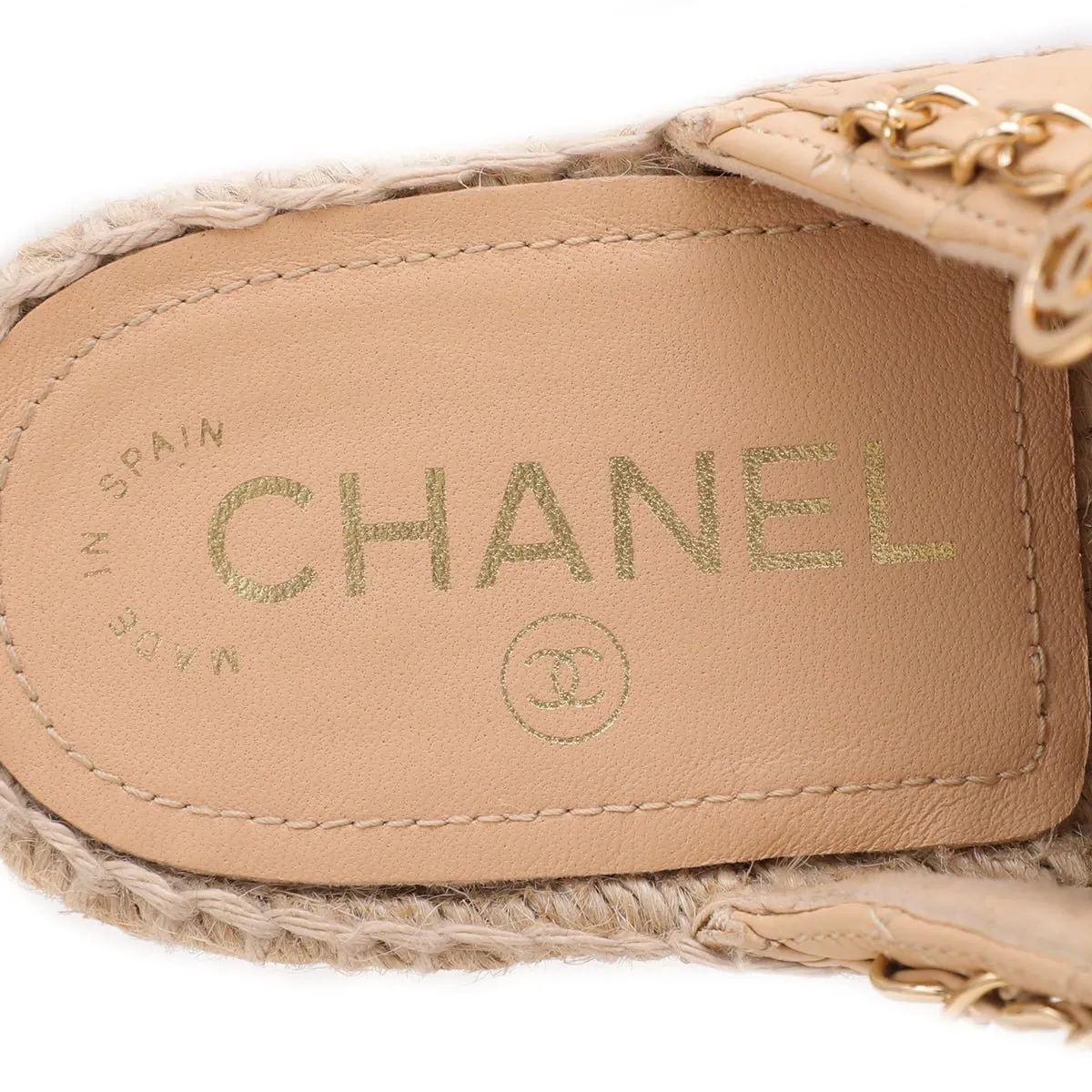 Chanel Bicolor CC Chain Espadrille Wooden Mules 38