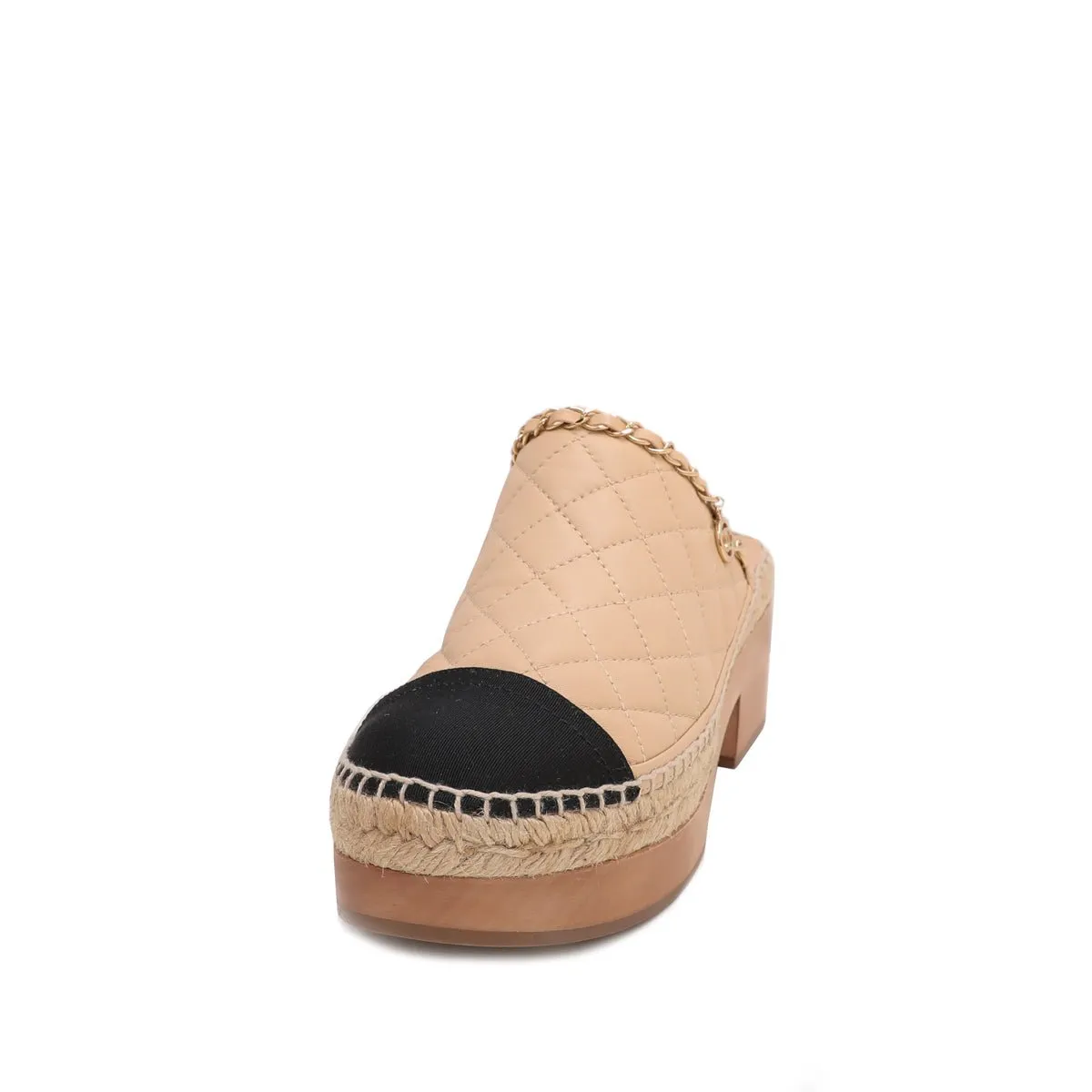 Chanel Bicolor CC Chain Espadrille Wooden Mules 38