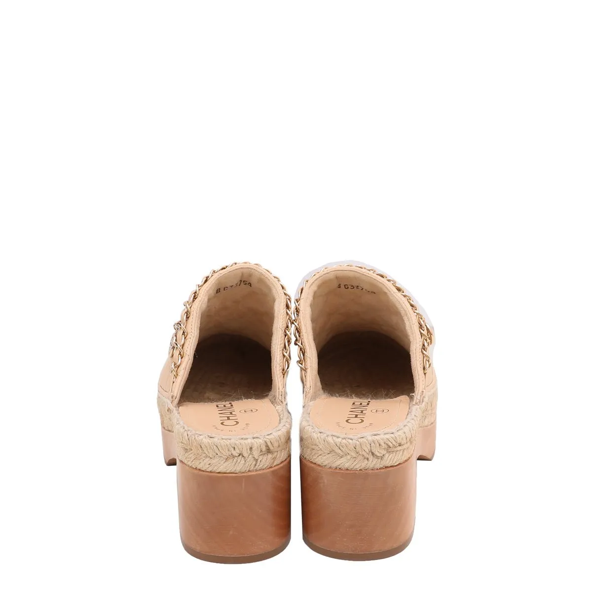 Chanel Bicolor CC Chain Espadrille Wooden Mules 38