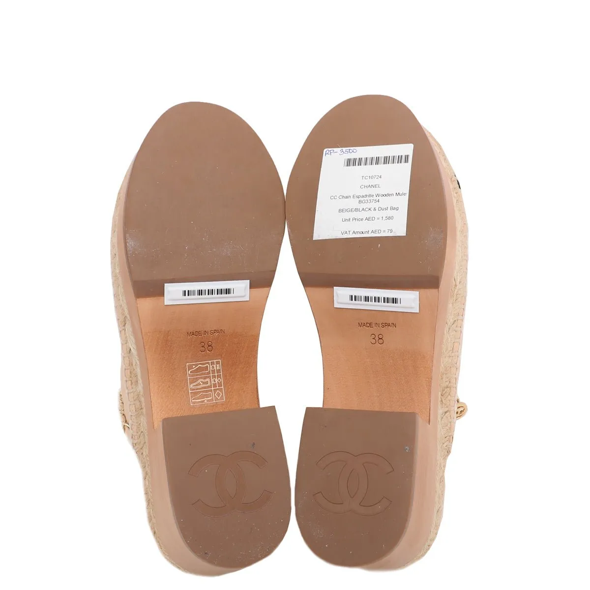 Chanel Bicolor CC Chain Espadrille Wooden Mules 38