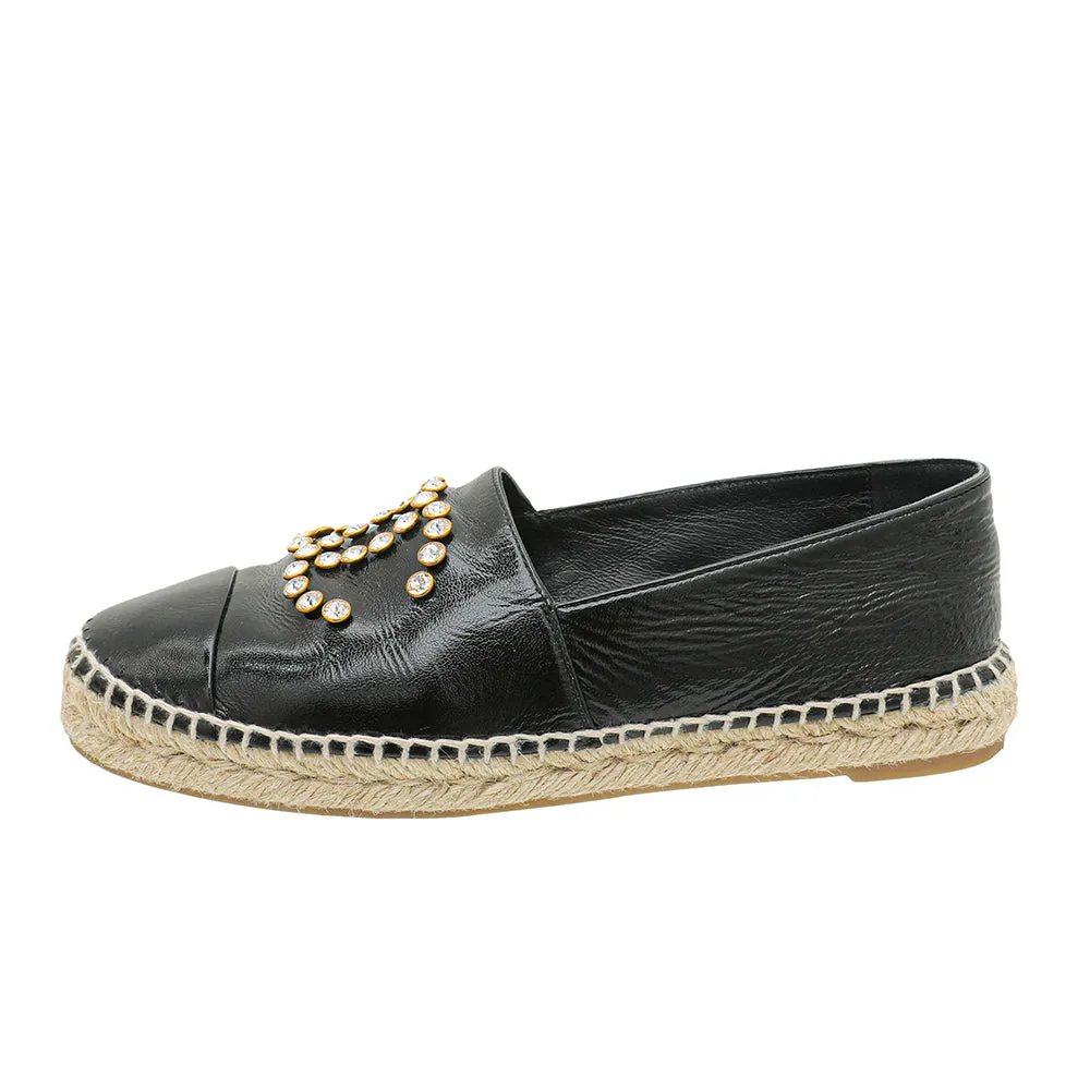 Chanel Black CC Crystal Espadrille Flat 39