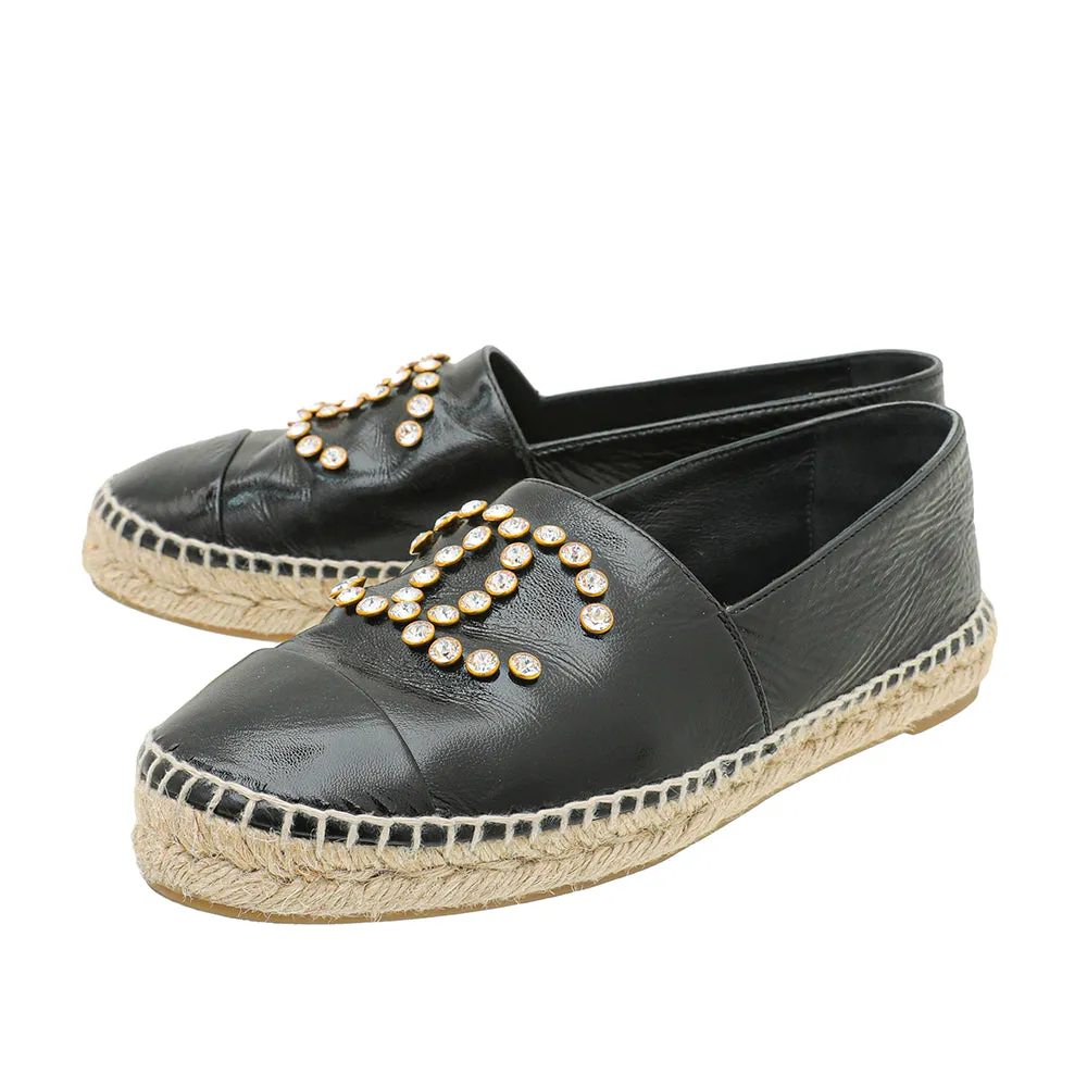 Chanel Black CC Crystal Espadrille Flat 39