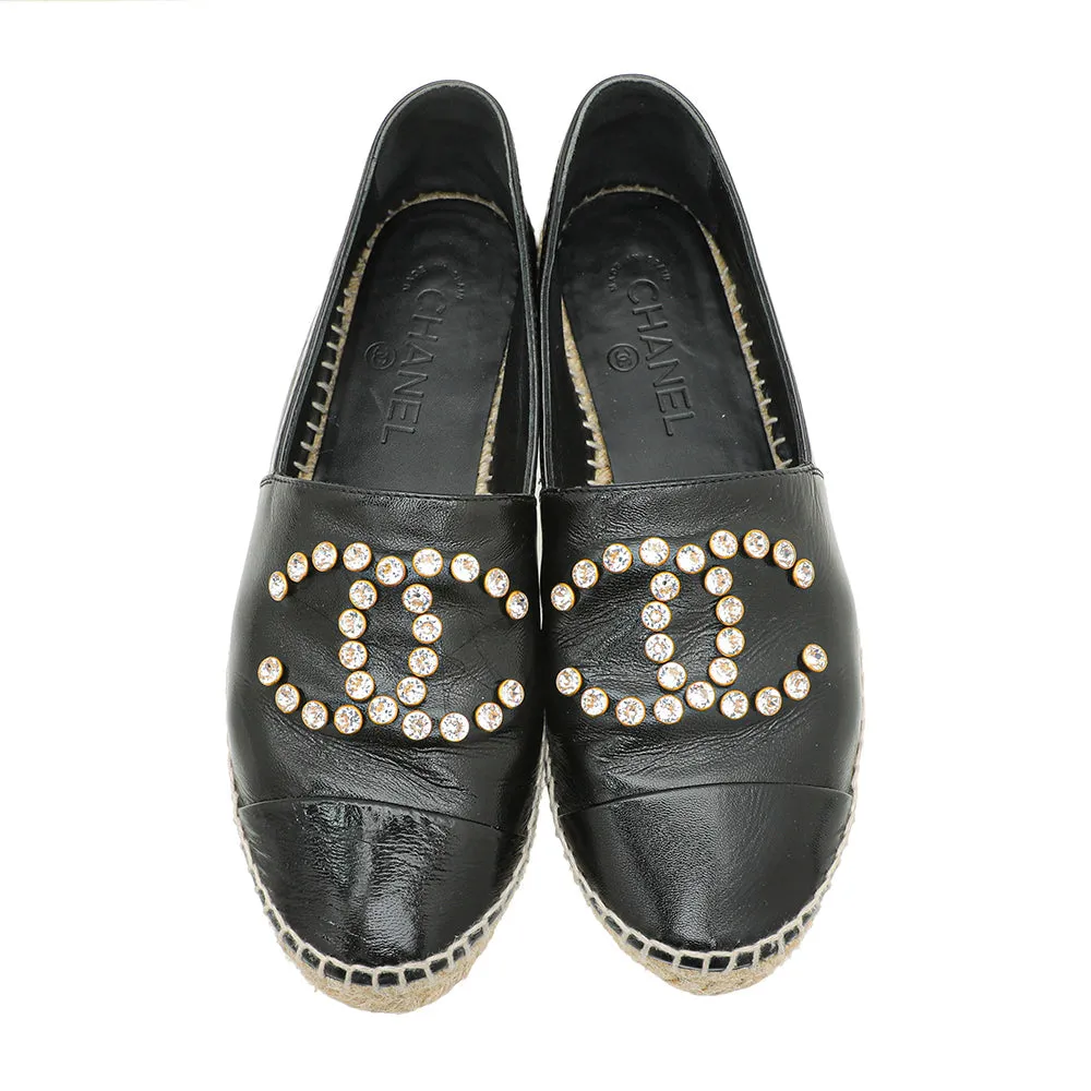Chanel Black CC Crystal Espadrille Flat 39