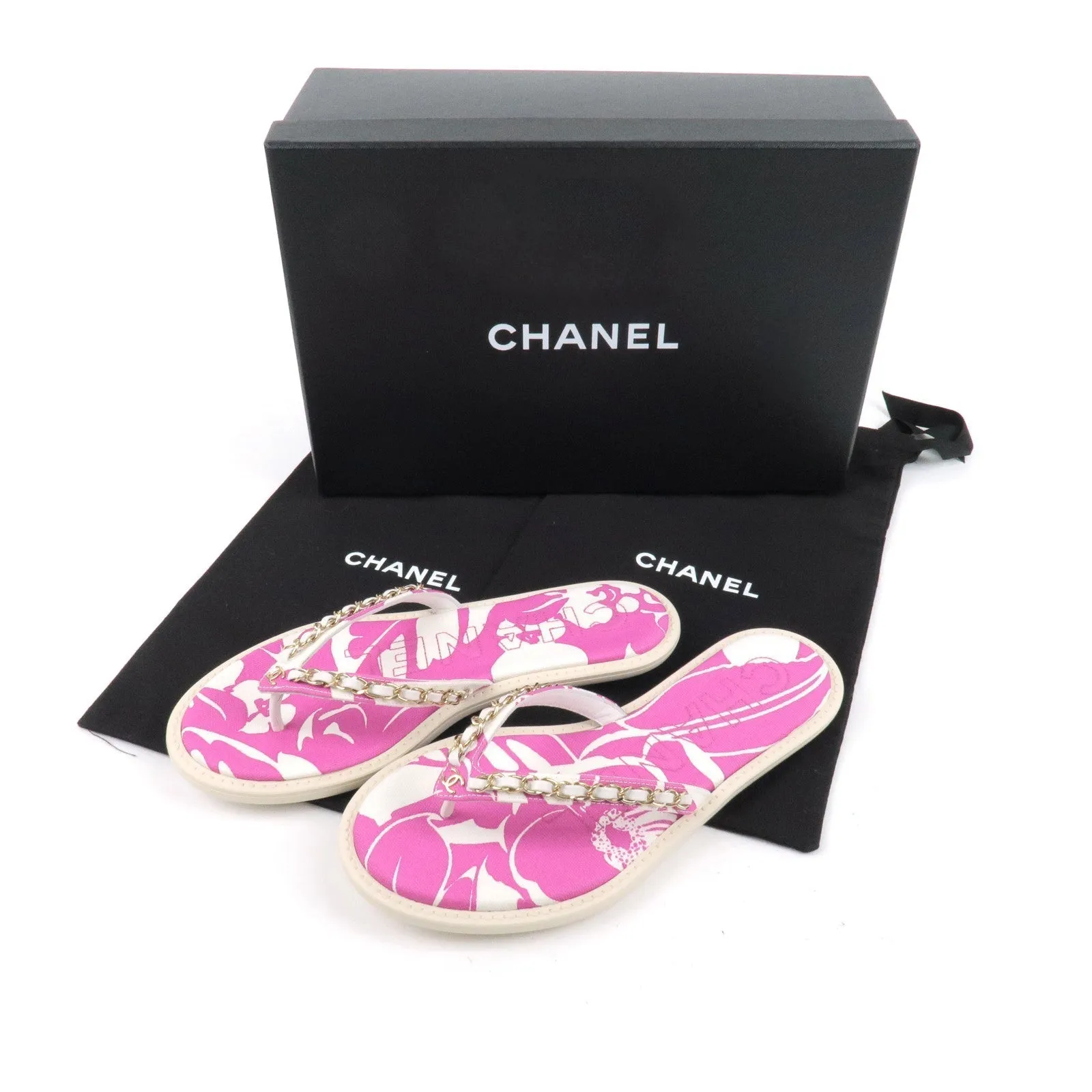 CHANEL Coco Beach Flip Flop Canvas Leather Pink US5.5 EUR36 G35965 Used