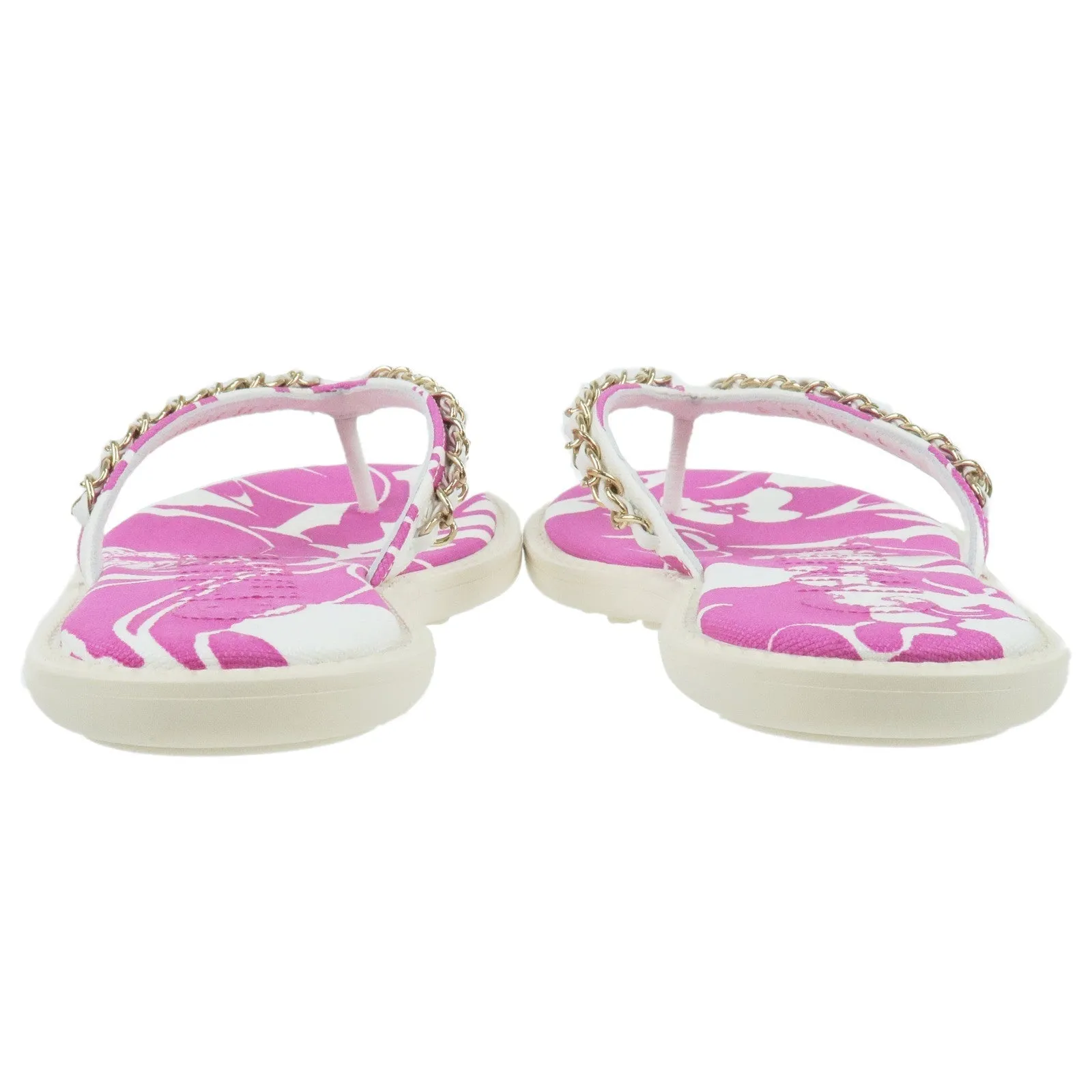 CHANEL Coco Beach Flip Flop Canvas Leather Pink US5.5 EUR36 G35965 Used