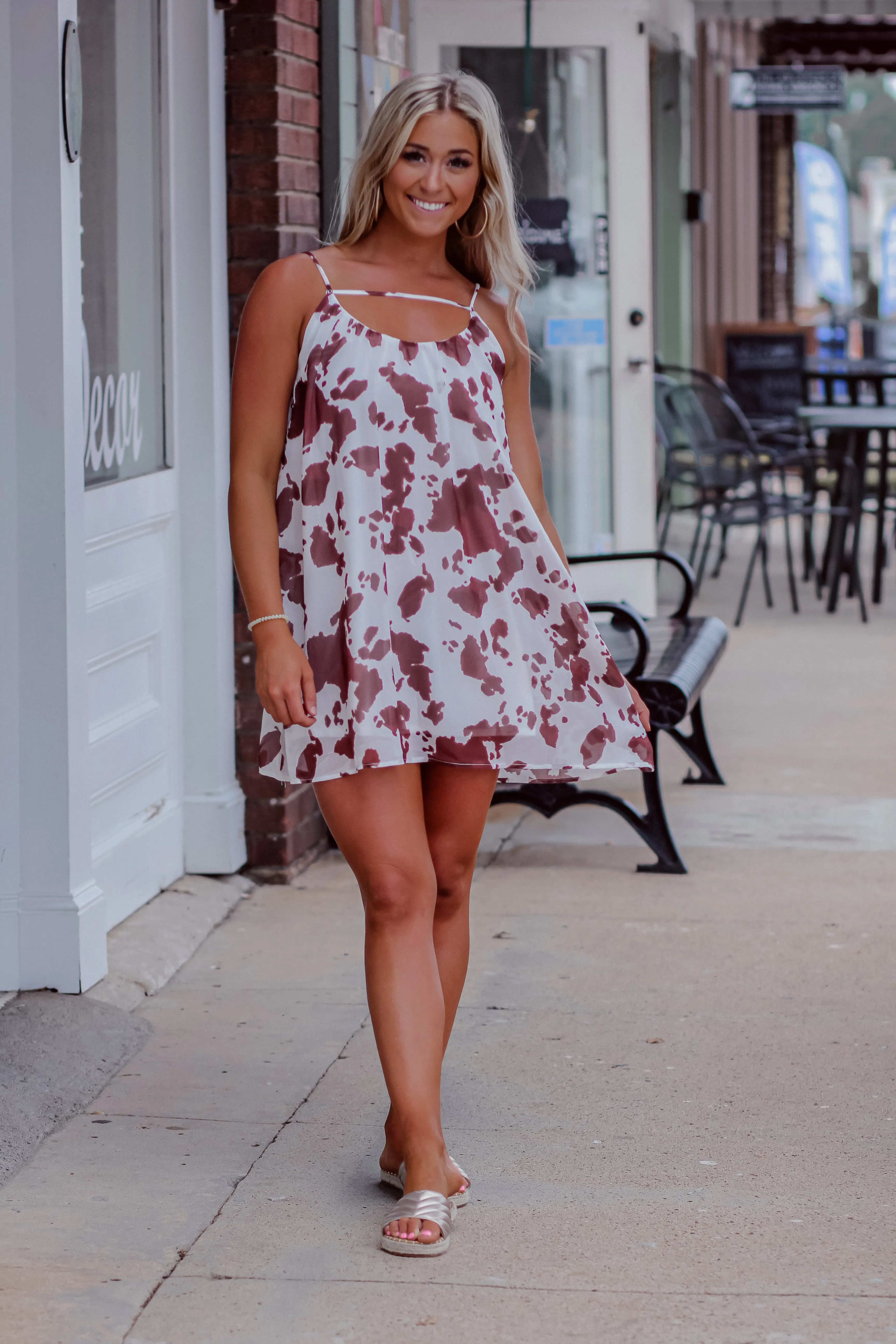 Cow Print Sleeveless Mini Dress