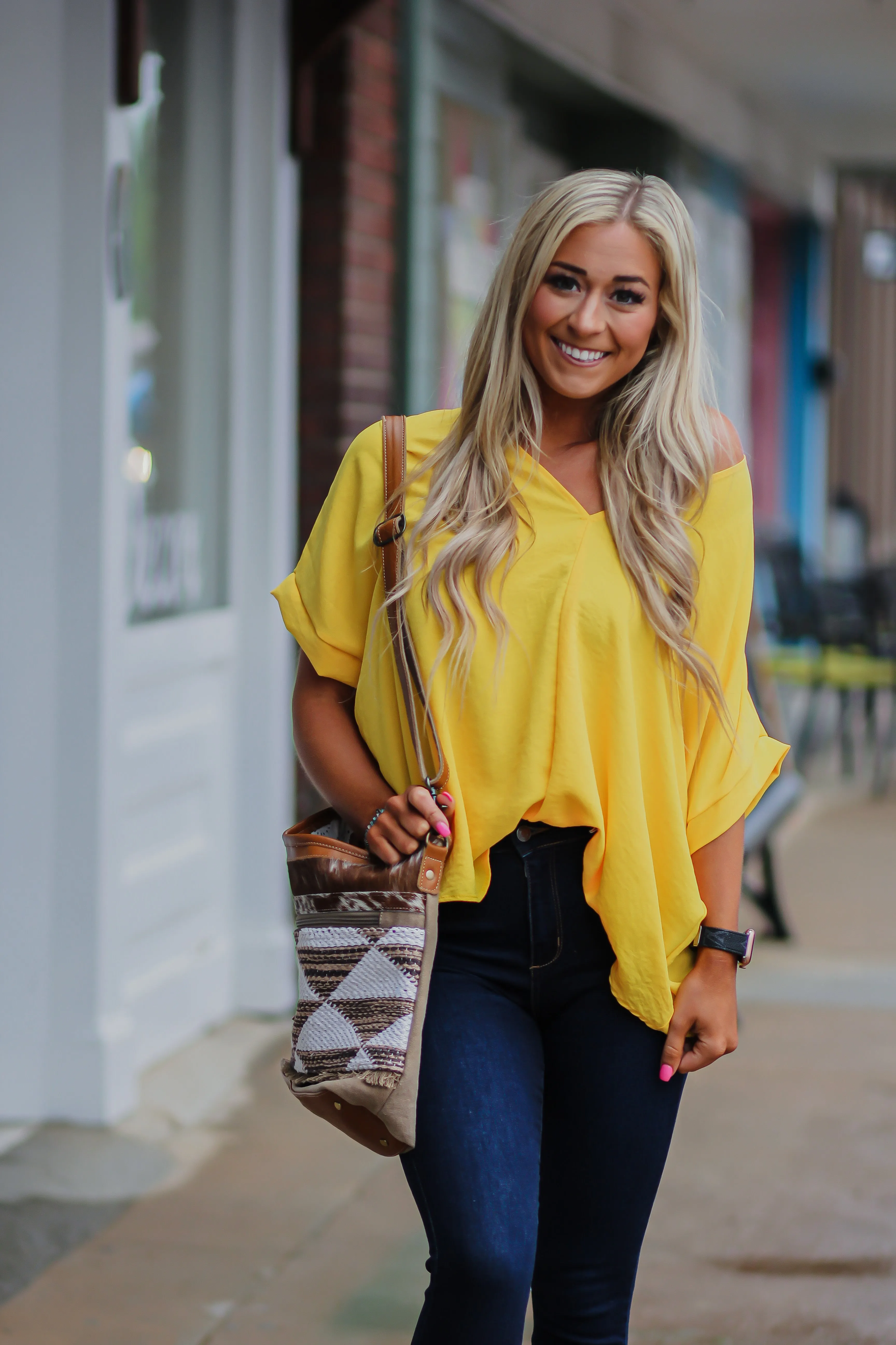 Golden V Neck Woven Short Sleeve Blouse
