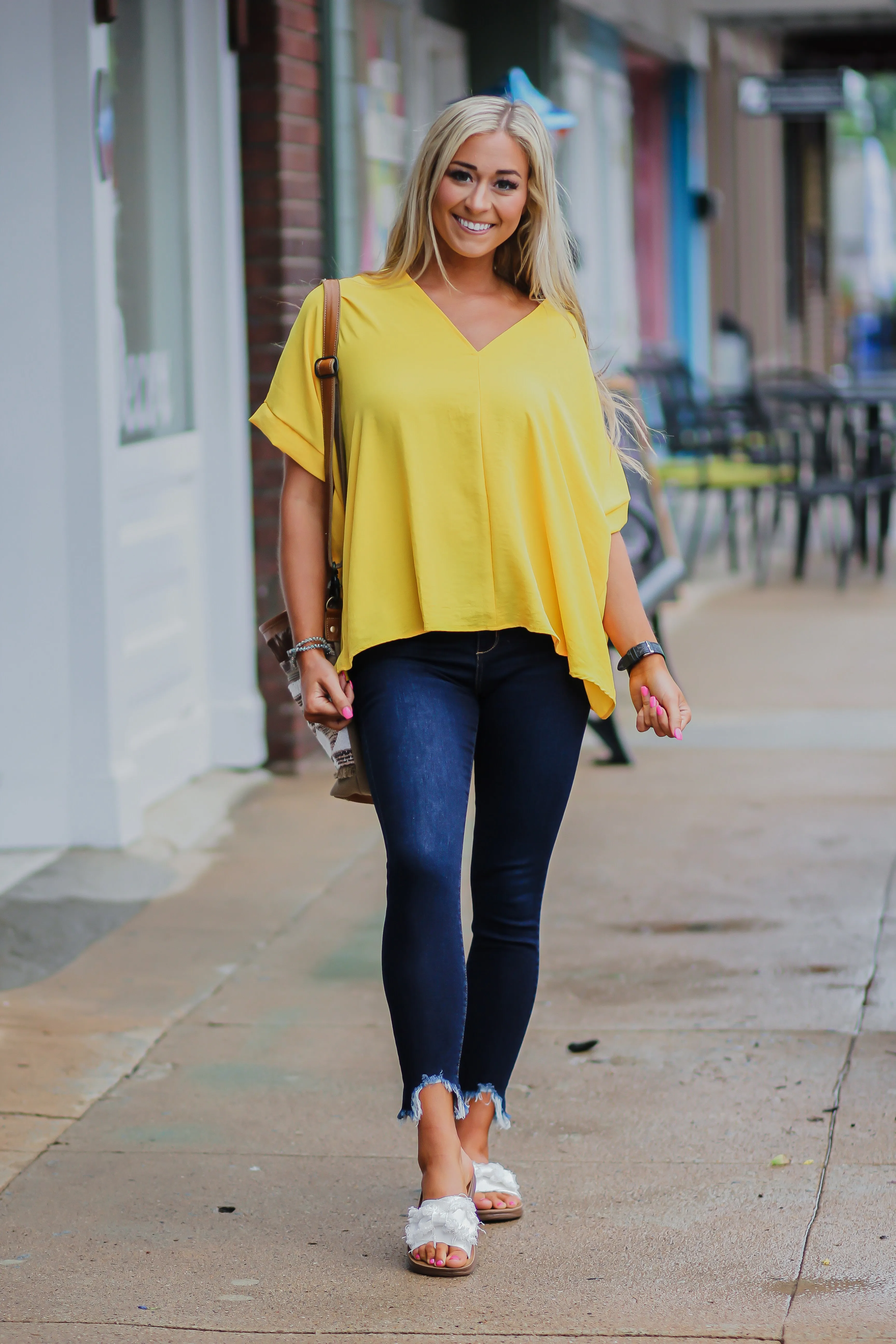 Golden V Neck Woven Short Sleeve Blouse