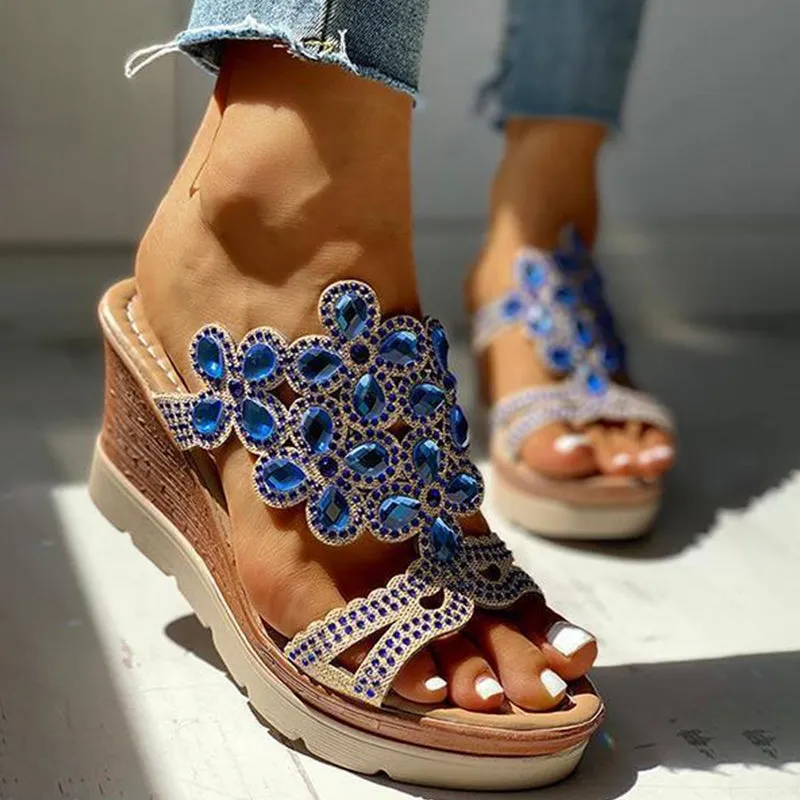 hulianfu Casual Rhinestone Opend Wedges Shoes