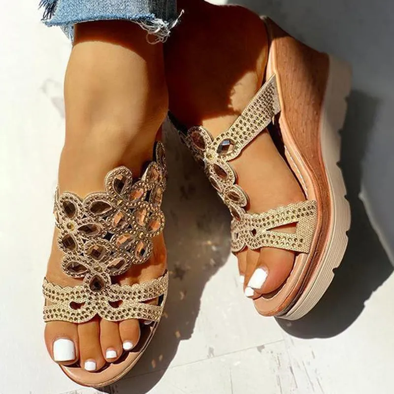 hulianfu Casual Rhinestone Opend Wedges Shoes