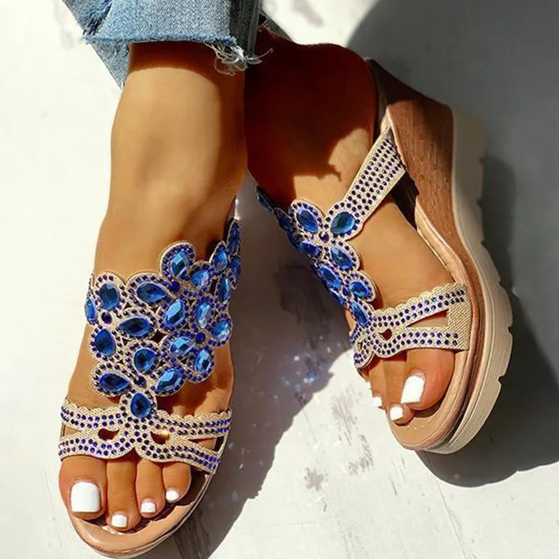 hulianfu Casual Rhinestone Opend Wedges Shoes