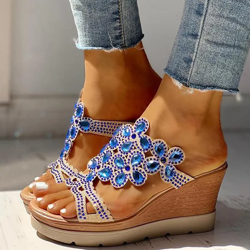 hulianfu Casual Rhinestone Opend Wedges Shoes