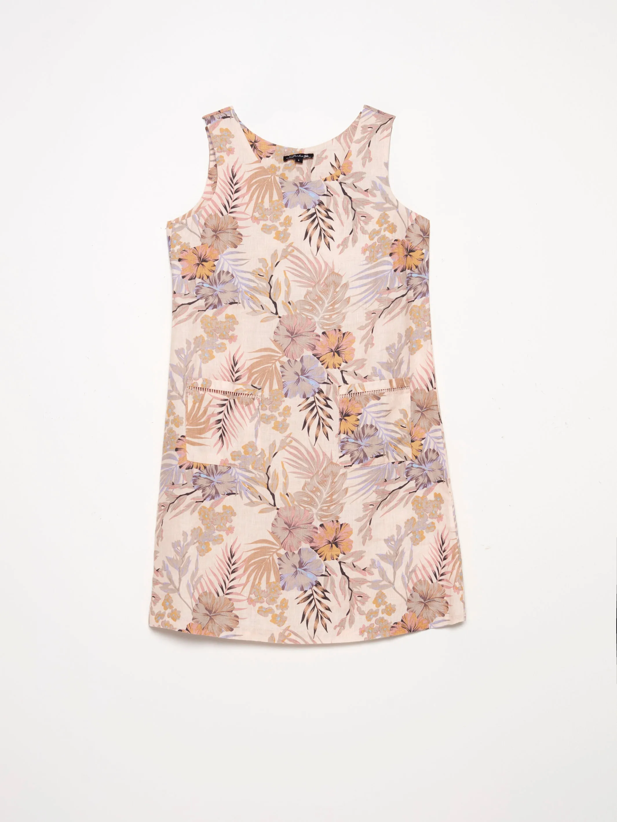 Printed A-Line Linen Dress - Island