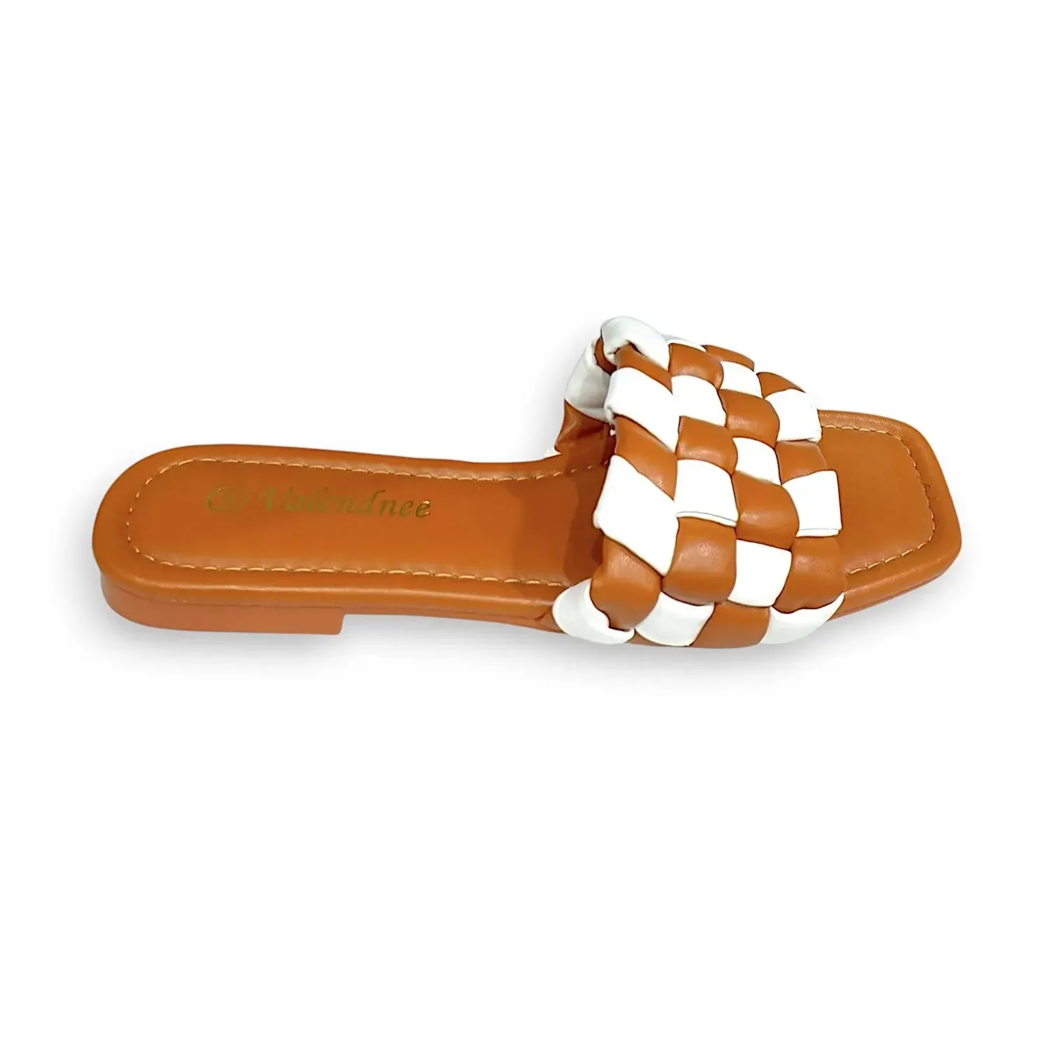 Valendnee Women's Two-Tone Braided Slide Sandal