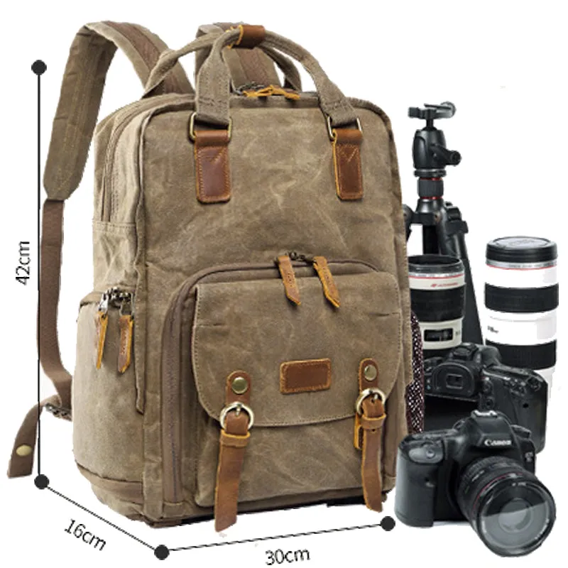 Waterproof Camera Backpack Canvas DSLR Photography Bag